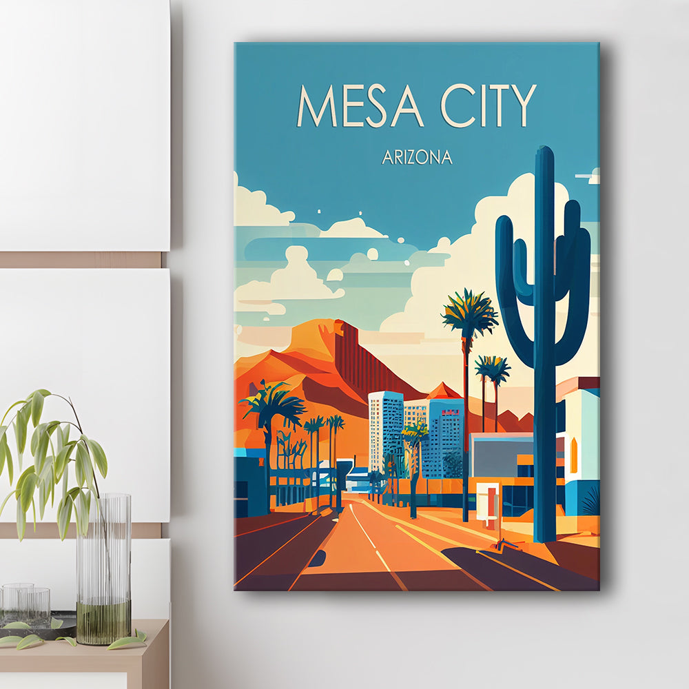 Mesa City Arizona Retro Art Print, Mesa City City Wall Art, Canvas Print, Painting Canvas, Living Room Decor