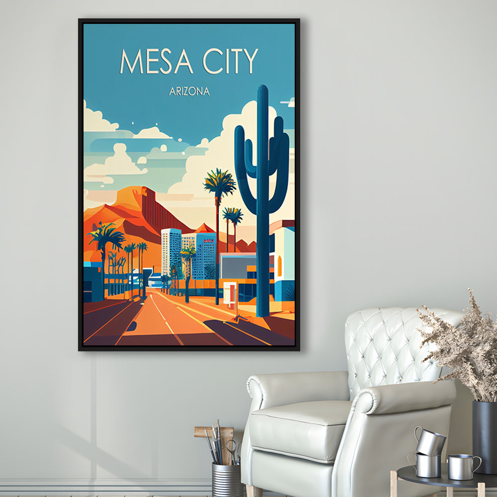 Mesa City Arizona Retro Art Print, Mesa City City Wall Art, Floating Framed Canvas Print, Framed Picture, Painting Canvas