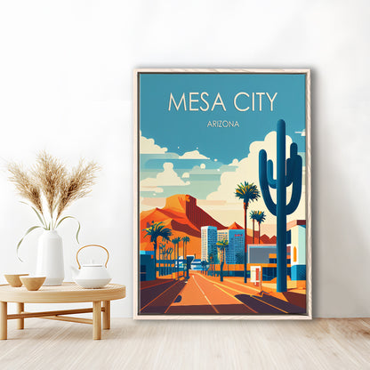 Mesa City Arizona Retro Art Print, Mesa City City Wall Art, Floating Framed Canvas Print, Framed Picture, Painting Canvas