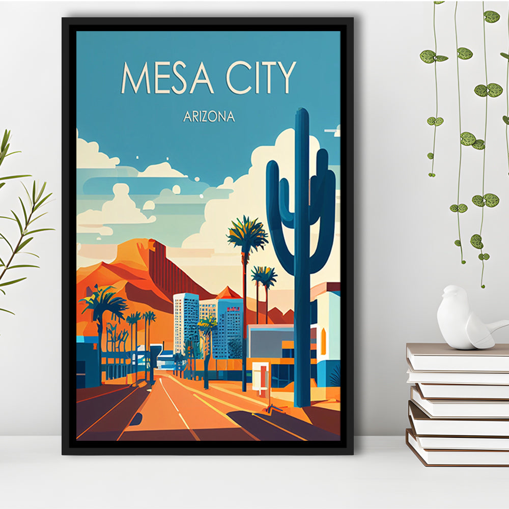 Mesa City Arizona Retro Art Print, Mesa City City Wall Art, Floating Framed Canvas Print, Framed Picture, Painting Canvas