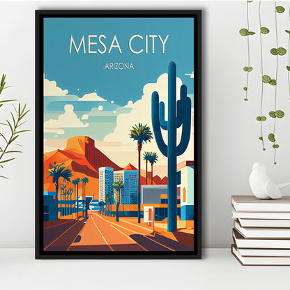 Mesa City Arizona Retro Art Print, Mesa City City Wall Art, Floating Framed Canvas Print, Framed Picture, Painting Canvas
