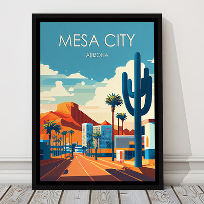 Mesa City Arizona Retro Art Print, Mesa City City Wall Art, Floating Framed Canvas Print, Framed Picture, Painting Canvas