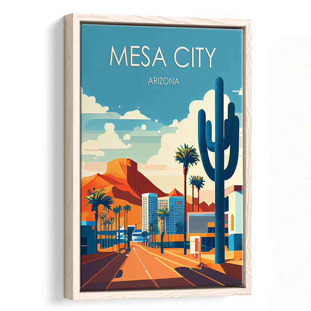 Mesa City Arizona Retro Art Print, Mesa City City Wall Art, Floating Framed Canvas Print, Framed Picture, Painting Canvas