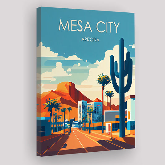 Mesa City Arizona Retro Art Print, Mesa City City Wall Art, Canvas Print, Painting Canvas, Living Room Decor
