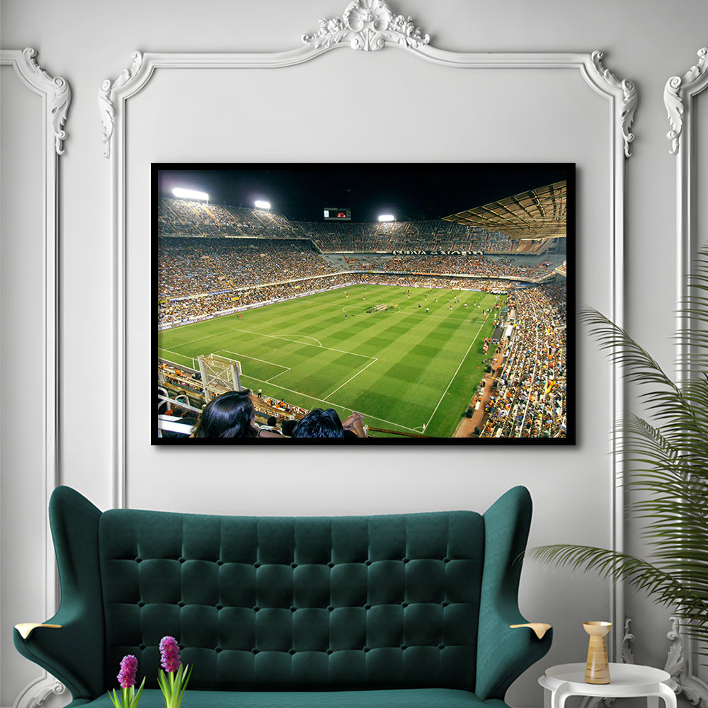 Mestalla Stadium, Stadium Canvas, Sport Art, Gift for him, Framed Art Print Wall Decor, Picture Framed