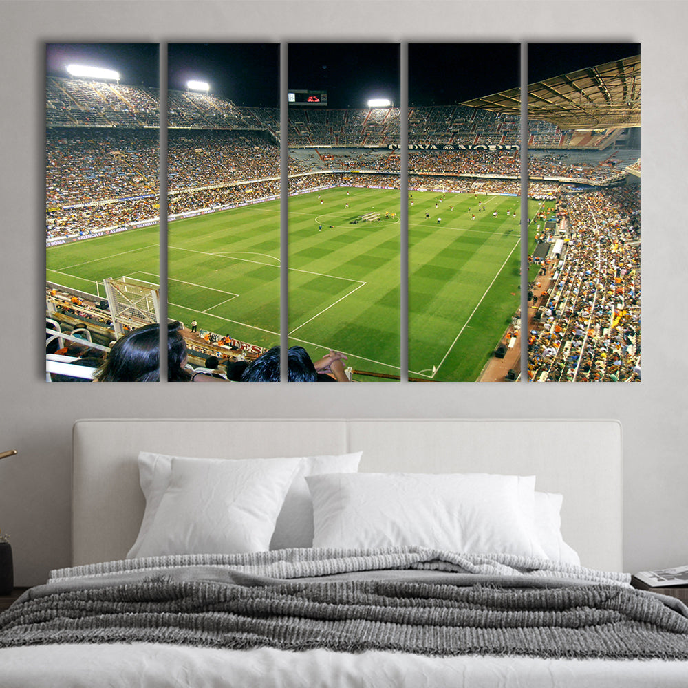 Mestalla Stadium, Stadium Canvas, Sport Art, 5 Panel B, Extra Large Canvas, Canvas Print Wall Art