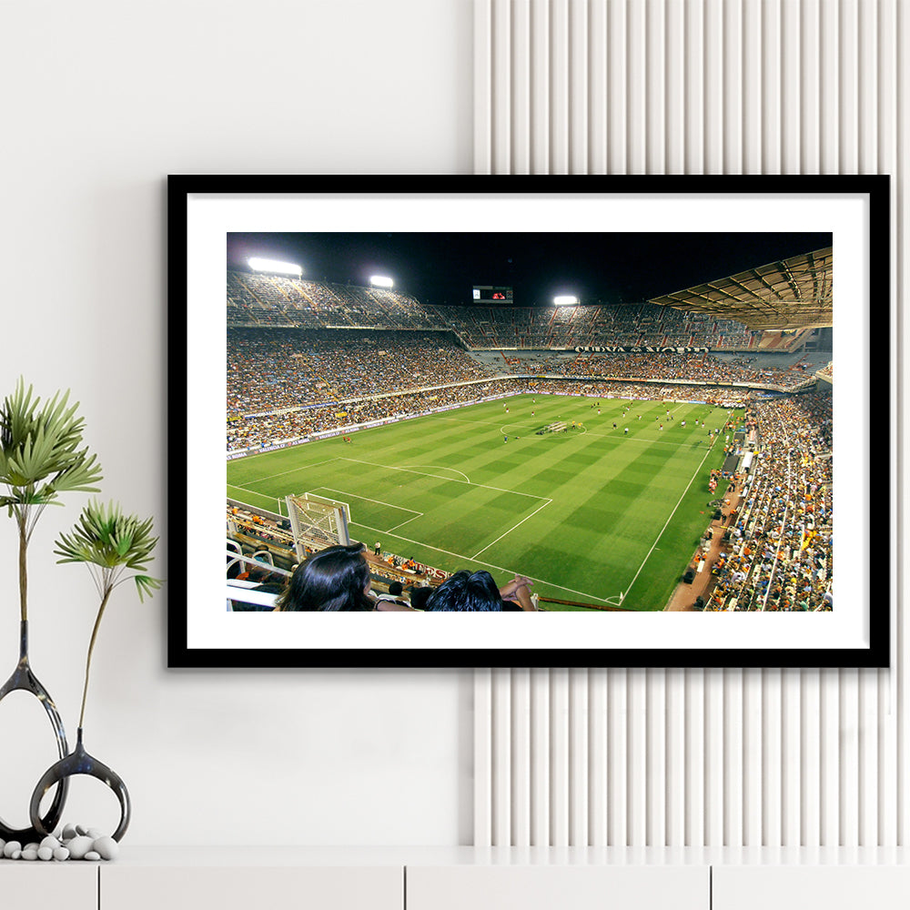 Mestalla Stadium, Stadium Canvas, Sport Art, Gift for him, White Border Framed Art Print Wall Decor