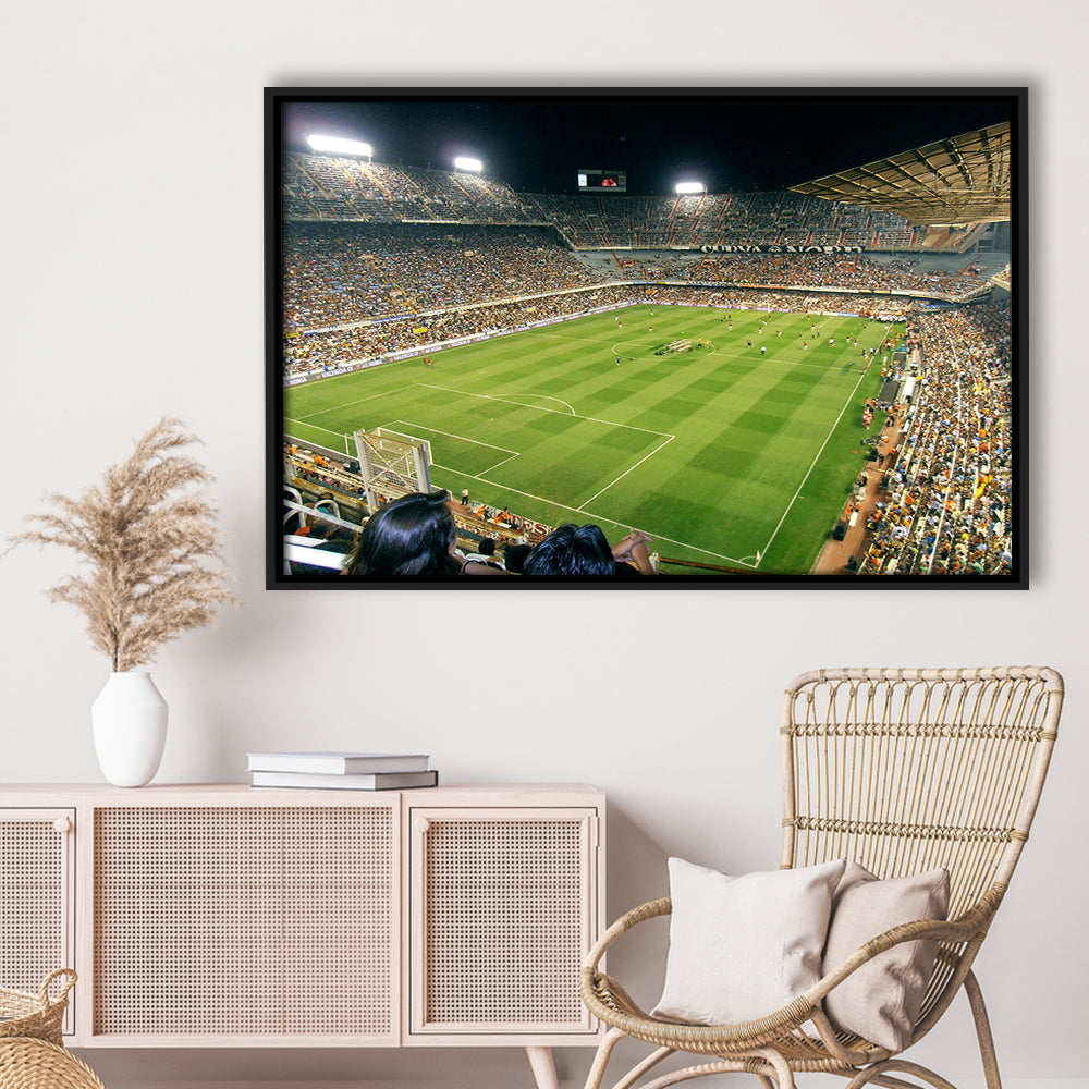 Mestalla Stadium, Stadium Canvas, Sport Art, Framed Canvas Print Wall Art, Floating Frame