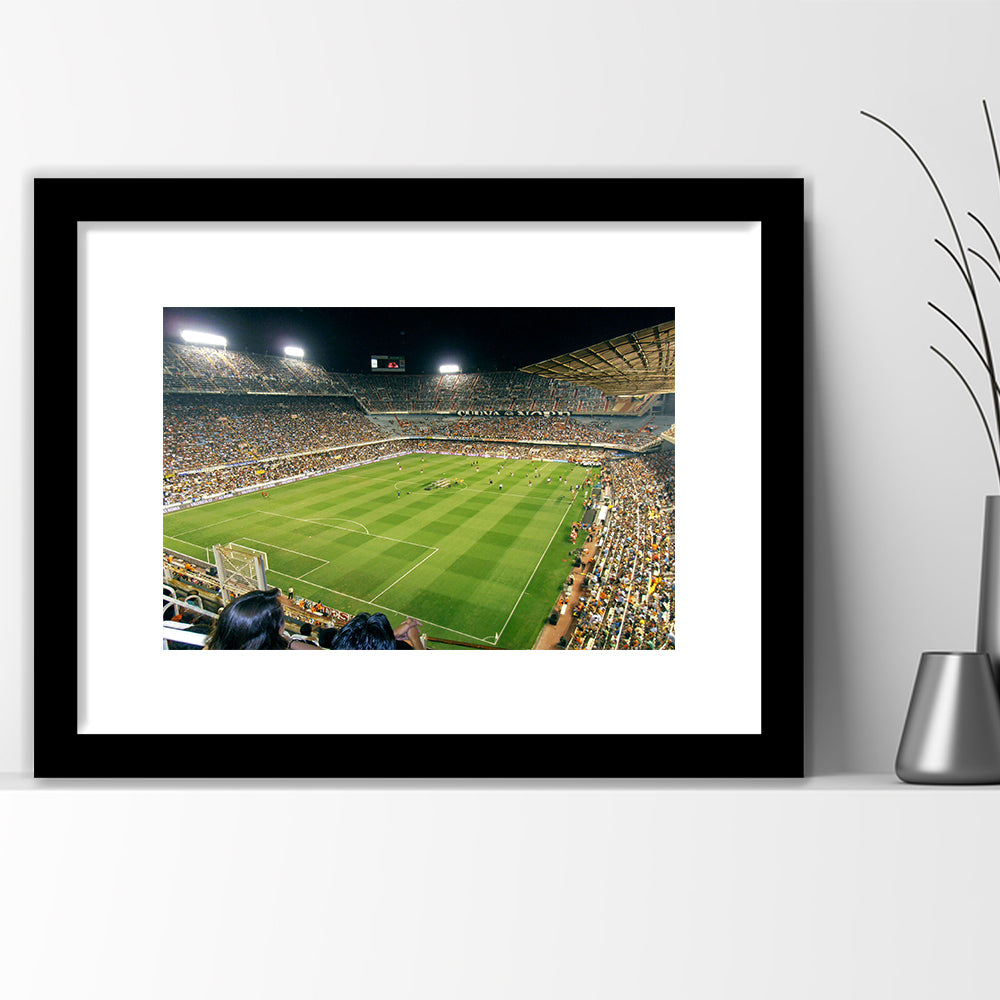 Mestalla Stadium, Stadium Canvas, Sport Art, Gift for him, White Border Framed Art Print Wall Decor