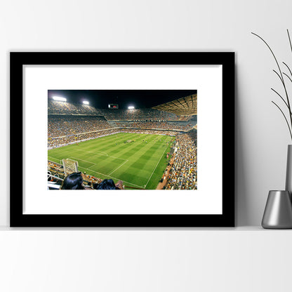 Mestalla Stadium, Stadium Canvas, Sport Art, Gift for him, White Border Framed Art Print Wall Decor