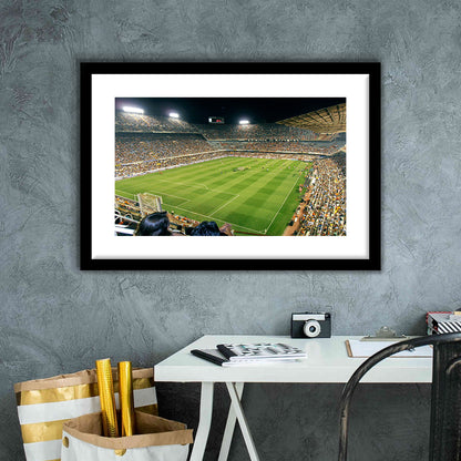Mestalla Stadium, Stadium Canvas, Sport Art, Gift for him, White Border Framed Art Print Wall Decor