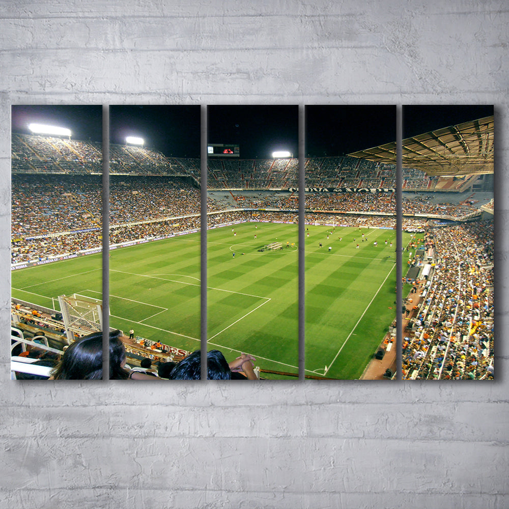 Mestalla Stadium, Stadium Canvas, Sport Art, 5 Panel B, Extra Large Canvas, Canvas Print Wall Art