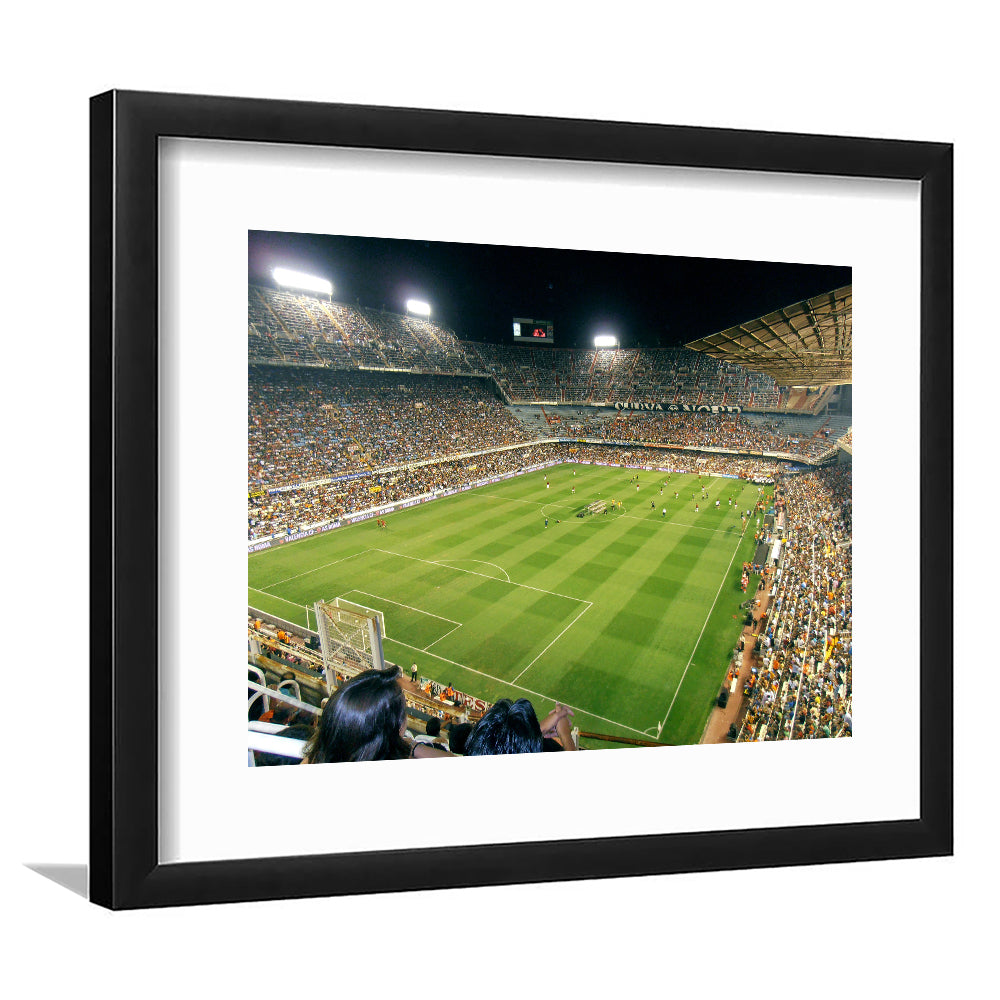 Mestalla Stadium, Stadium Canvas, Sport Art, Gift for him, White Border Framed Art Print Wall Decor