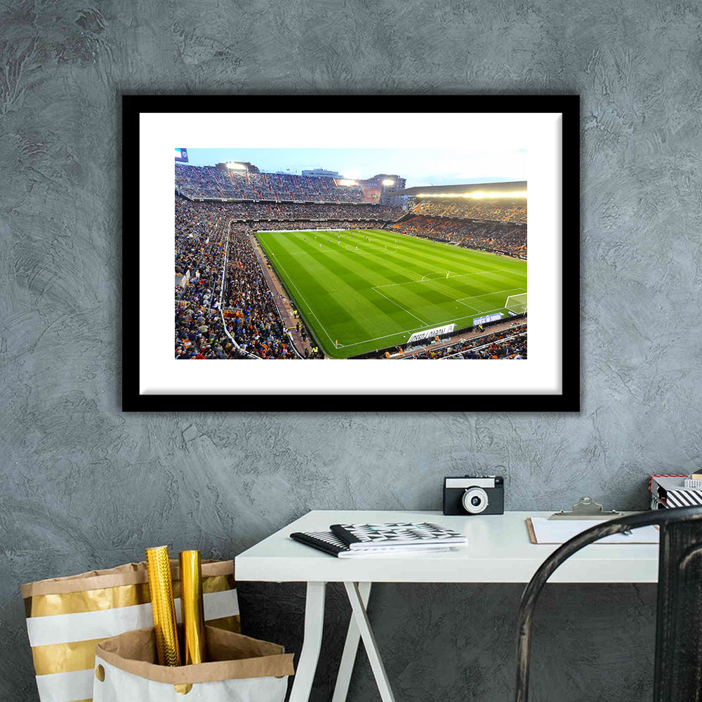 Mestalla Stadium in Valencia, Stadium Canvas, Sport Art, Gift for him, White Border Framed Art Print Wall Decor