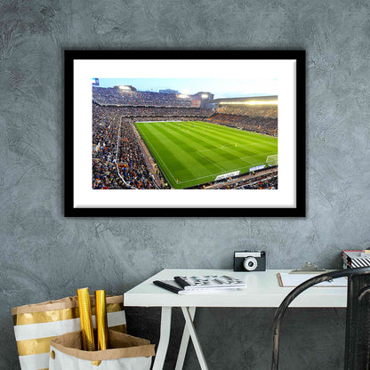 Mestalla Stadium in Valencia, Stadium Canvas, Sport Art, Gift for him, White Border Framed Art Print Wall Decor