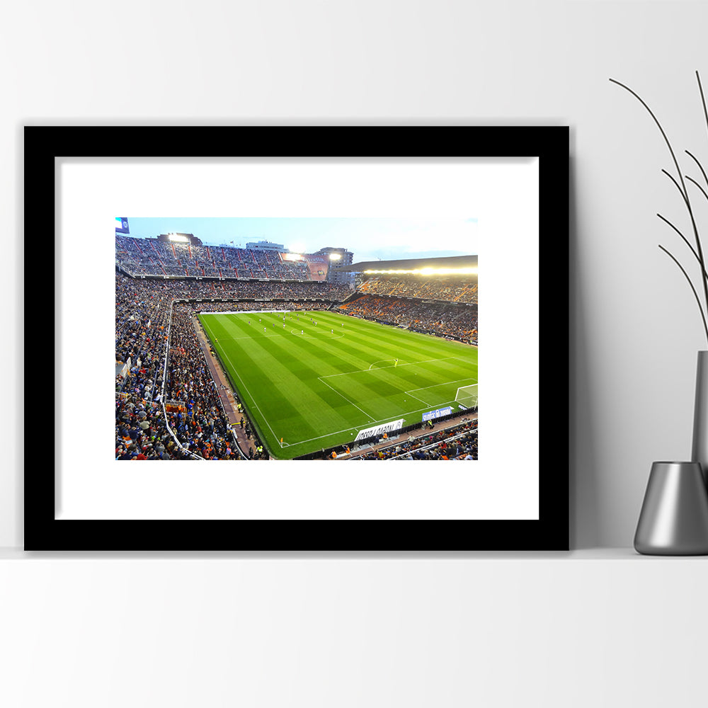 Mestalla Stadium in Valencia, Stadium Canvas, Sport Art, Gift for him, White Border Framed Art Print Wall Decor