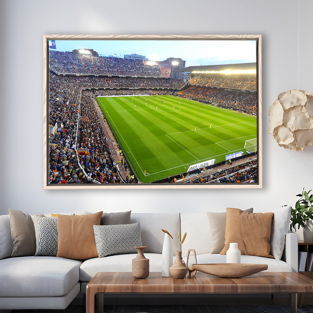 Mestalla Stadium in Valencia, Stadium Canvas, Sport Art, Framed Canvas Print Wall Art, Floating Frame