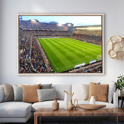 Mestalla Stadium in Valencia, Stadium Canvas, Sport Art, Framed Canvas Print Wall Art, Floating Frame
