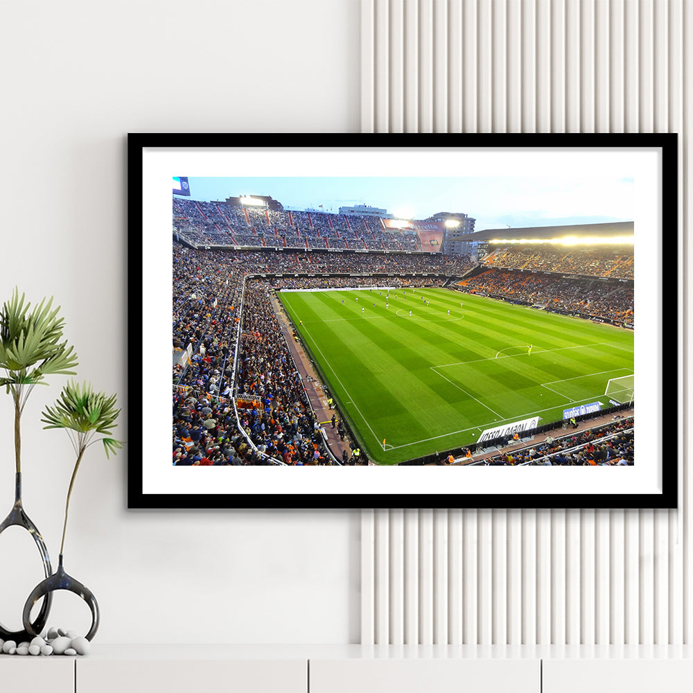 Mestalla Stadium in Valencia, Stadium Canvas, Sport Art, Gift for him, White Border Framed Art Print Wall Decor