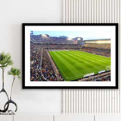 Mestalla Stadium in Valencia, Stadium Canvas, Sport Art, Gift for him, White Border Framed Art Print Wall Decor