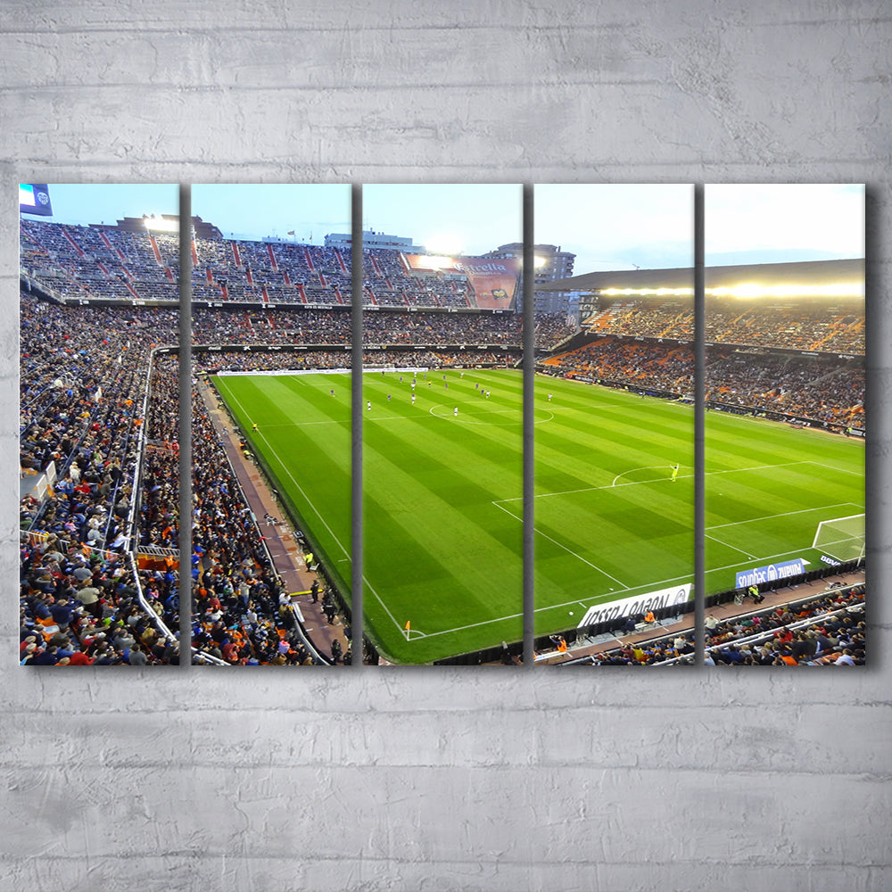 Mestalla Stadium in Valencia, Stadium Canvas, Sport Art, 5 Panel B, Extra Large Canvas, Canvas Print Wall Art