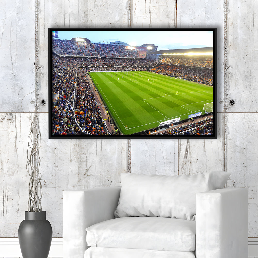 Mestalla Stadium in Valencia, Stadium Canvas, Sport Art, Framed Canvas Print Wall Art, Floating Frame