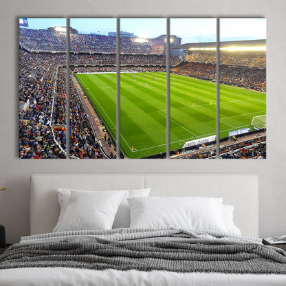Mestalla Stadium in Valencia, Stadium Canvas, Sport Art, 5 Panel B, Extra Large Canvas, Canvas Print Wall Art