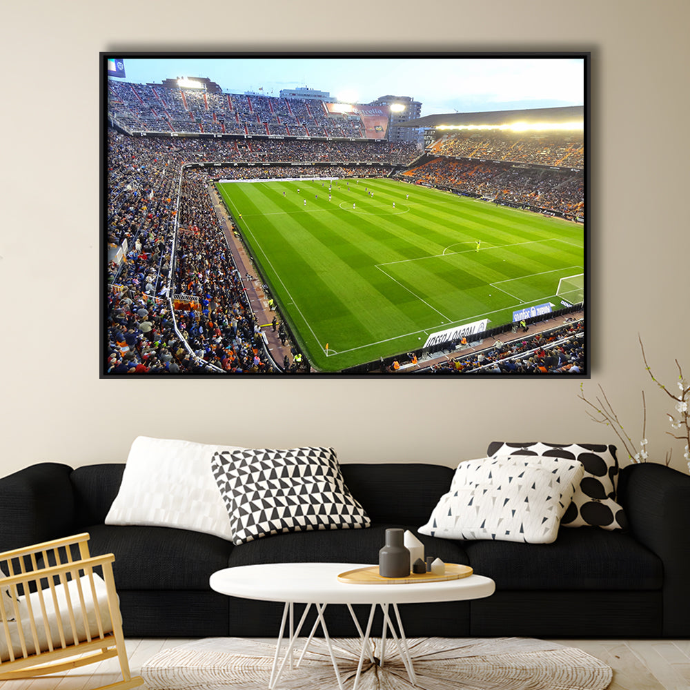 Mestalla Stadium in Valencia, Stadium Canvas, Sport Art, Framed Canvas Print Wall Art, Floating Frame