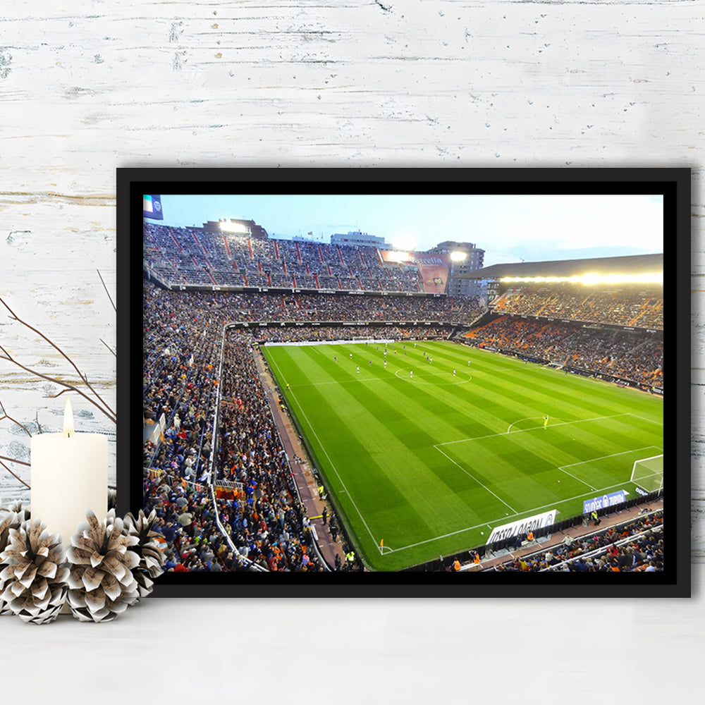 Mestalla Stadium in Valencia, Stadium Canvas, Sport Art, Framed Canvas Print Wall Art, Floating Frame