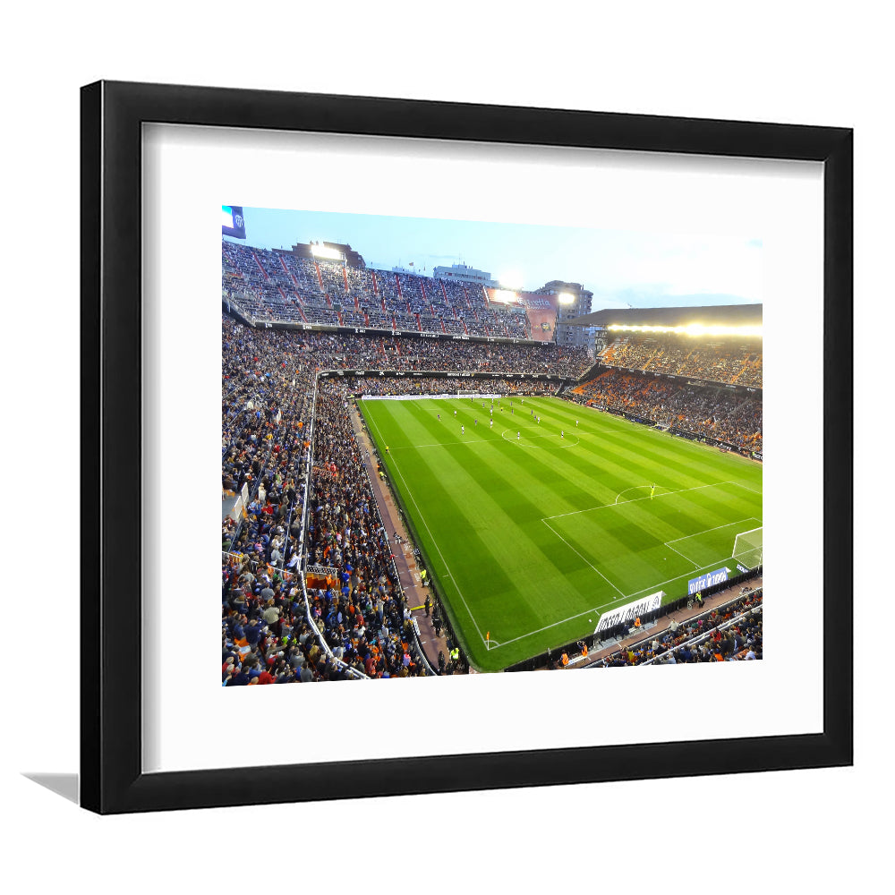 Mestalla Stadium in Valencia, Stadium Canvas, Sport Art, Gift for him, White Border Framed Art Print Wall Decor