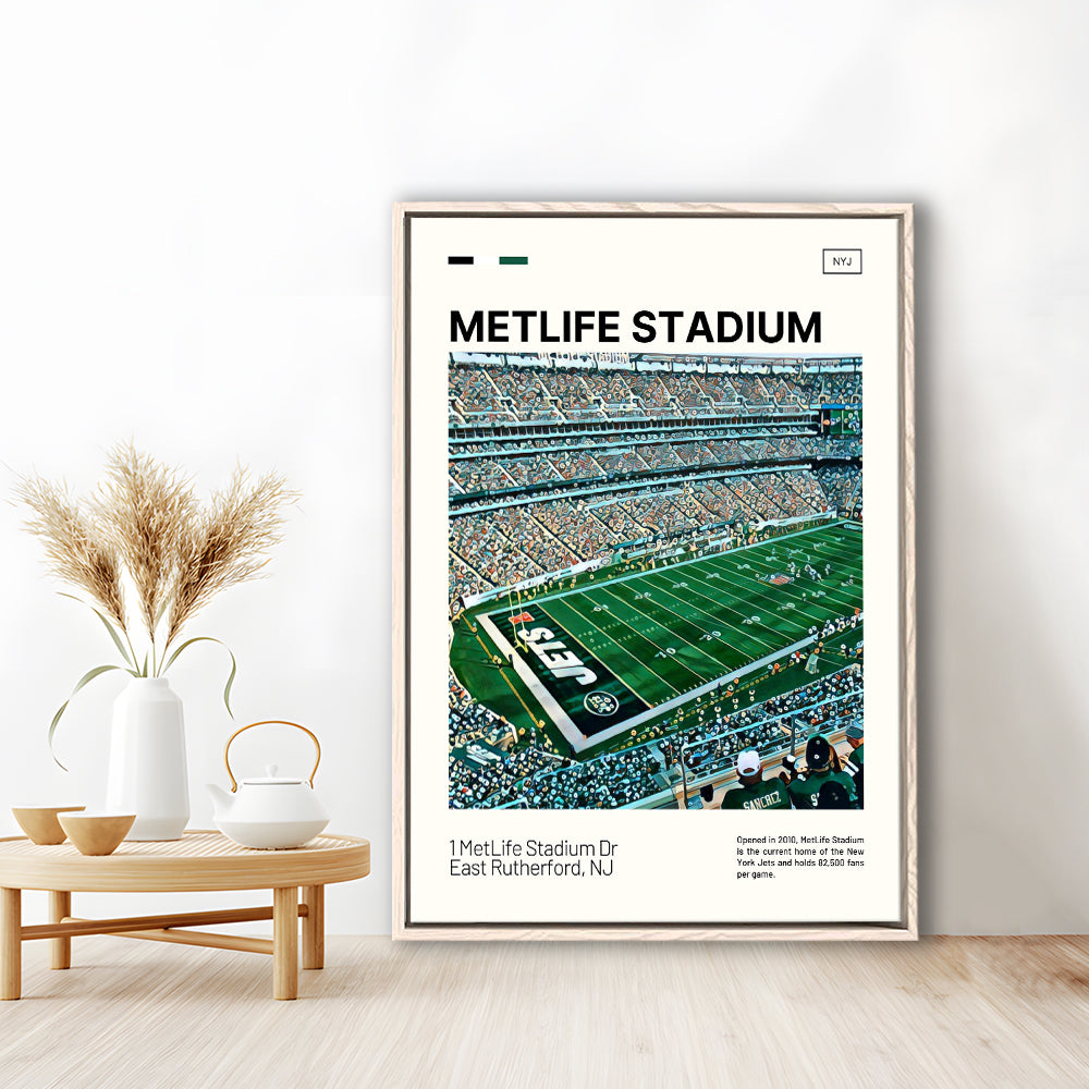 MetLife Stadium Print, New York Jets Stadium Canvas Art, Man Cave Gift, Floating Framed Canvas Print Wall Art