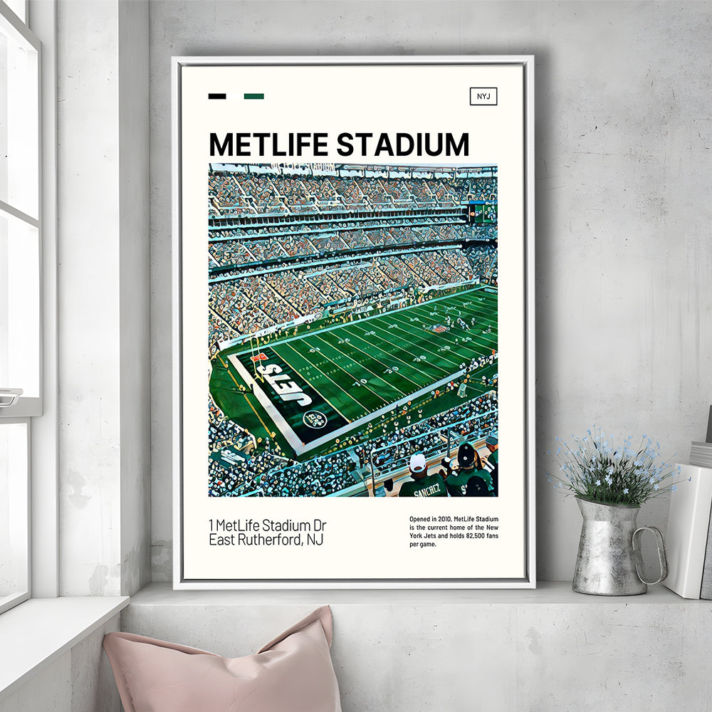 MetLife Stadium Print, New York Jets Stadium Canvas Art, Man Cave Gift, Floating Framed Canvas Print Wall Art