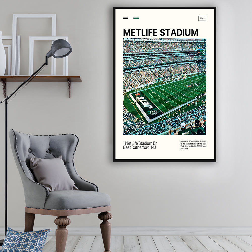 MetLife Stadium Print, New York Jets Stadium Canvas Art, Man Cave Gift, Floating Framed Canvas Print Wall Art