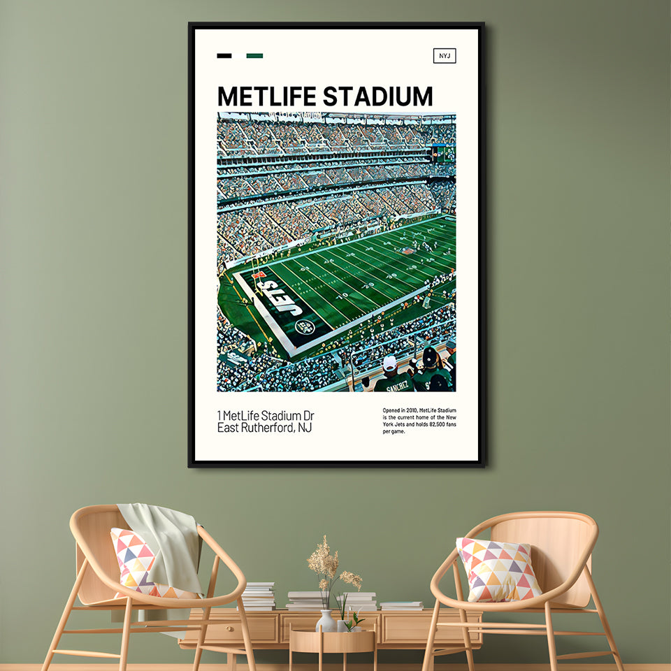 MetLife Stadium Print, New York Jets Stadium Canvas Art, Man Cave Gift, Floating Framed Canvas Print Wall Art