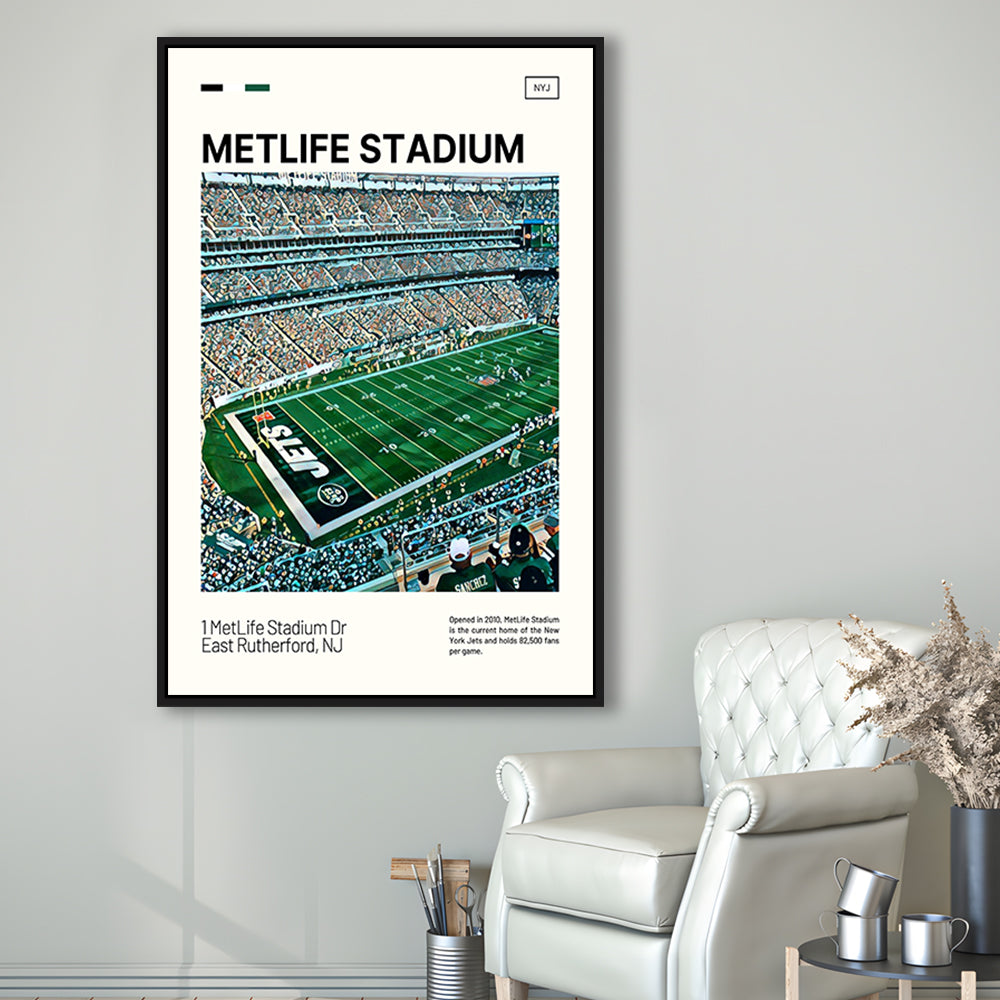 MetLife Stadium Print, New York Jets Stadium Canvas Art, Man Cave Gift, Floating Framed Canvas Print Wall Art