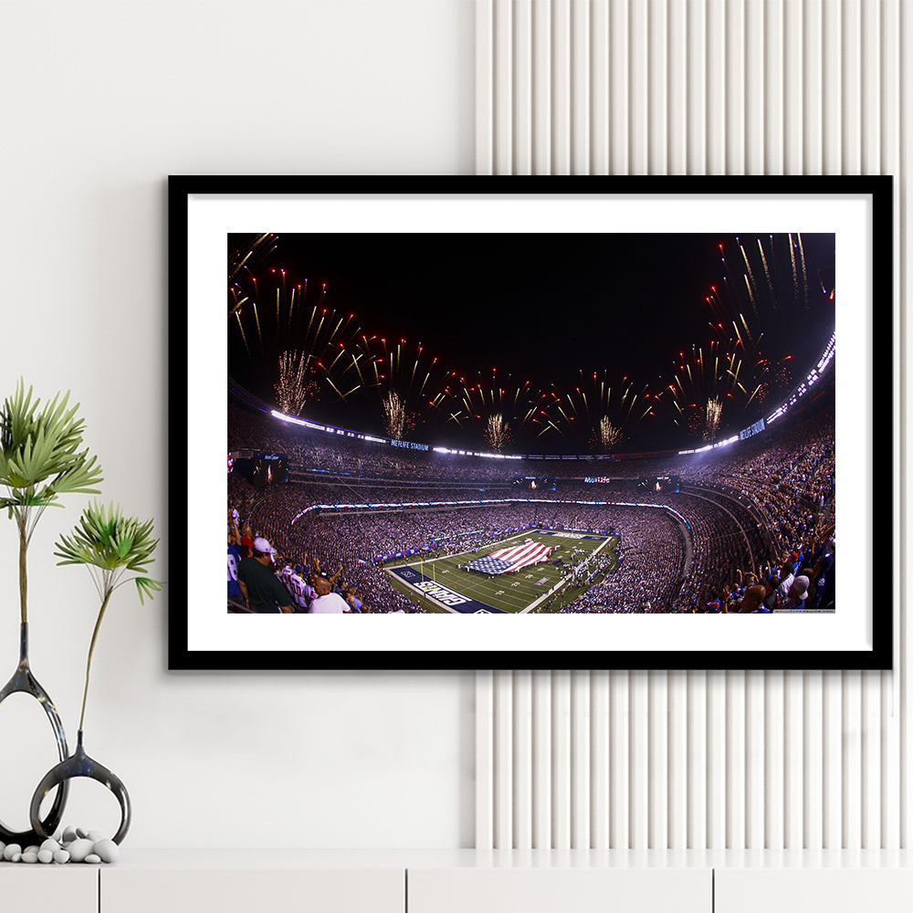 Metlife Stadium Giants, Stadium Canvas, Sport Art, Gift for him, White Border Framed Art Print Wall Decor
