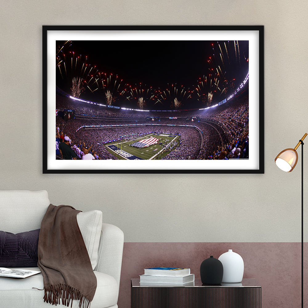 Metlife Stadium Giants, Stadium Canvas, Sport Art, Gift for him, White Border Framed Art Print Wall Decor