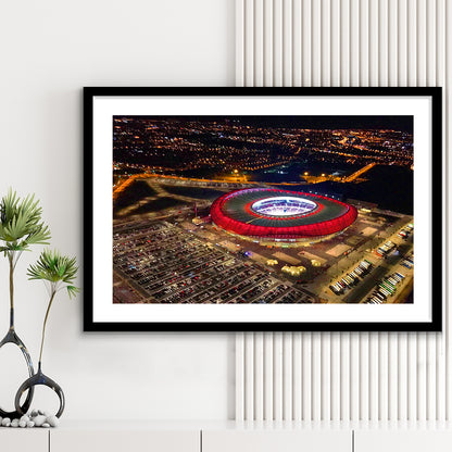 Metropolitano Stadium Aerial View, Stadium Canvas, Sport Art, Gift for him, White Border Framed Art Print Wall Decor