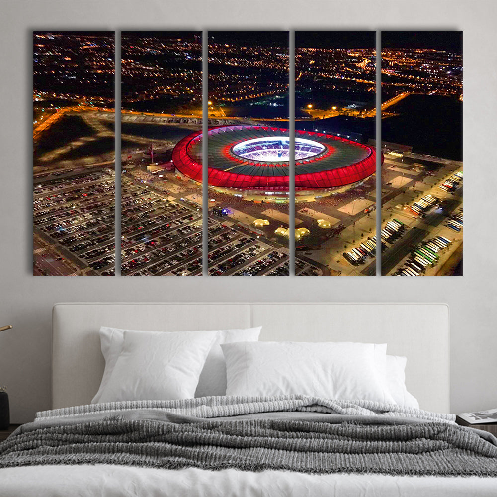 Metropolitano Stadium Aerial View, Stadium Canvas, Sport Art, 5 Panel B, Extra Large Canvas, Canvas Print Wall Art