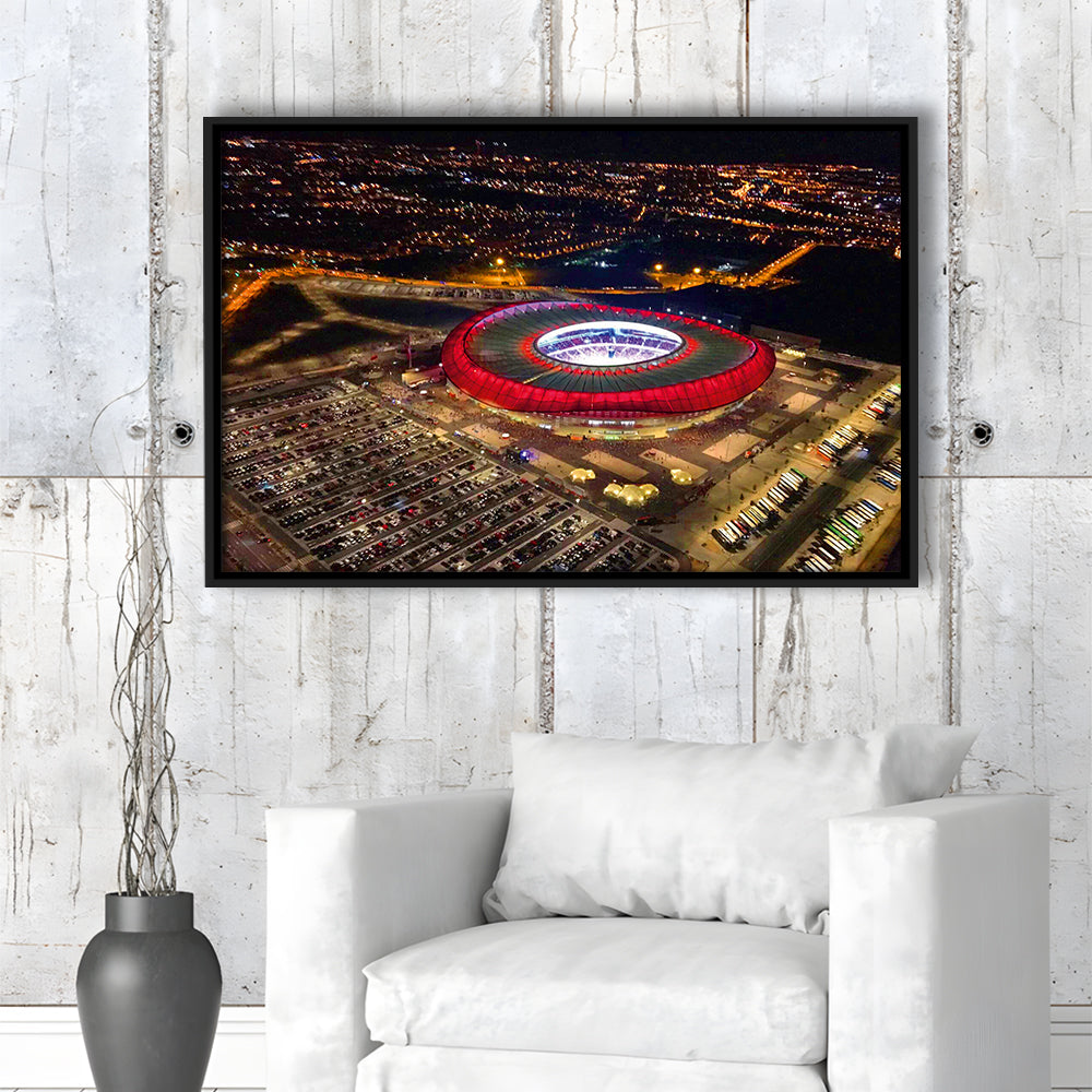 Metropolitano Stadium Aerial View, Stadium Canvas, Sport Art, Framed Canvas Print Wall Art, Floating Frame