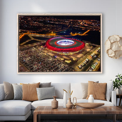 Metropolitano Stadium Aerial View, Stadium Canvas, Sport Art, Framed Canvas Print Wall Art, Floating Frame