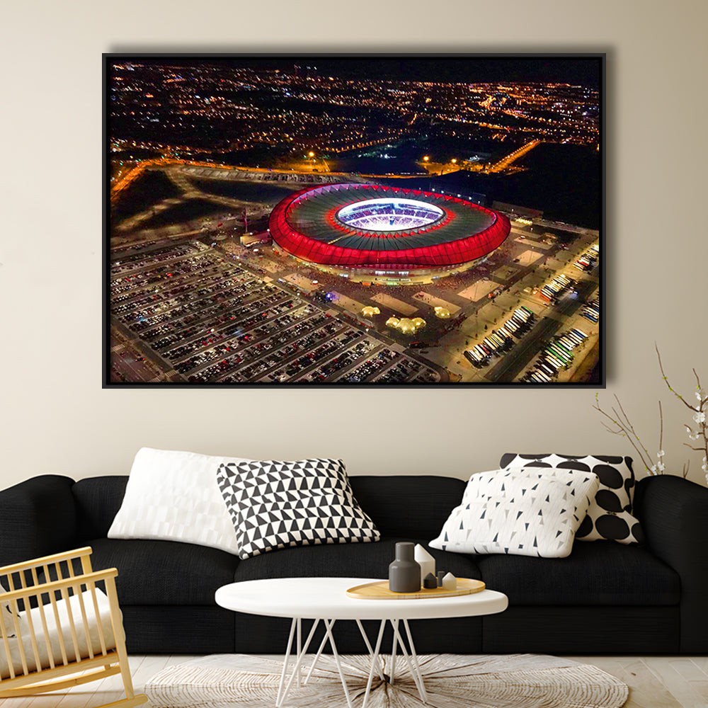Metropolitano Stadium Aerial View, Stadium Canvas, Sport Art, Framed Canvas Print Wall Art, Floating Frame