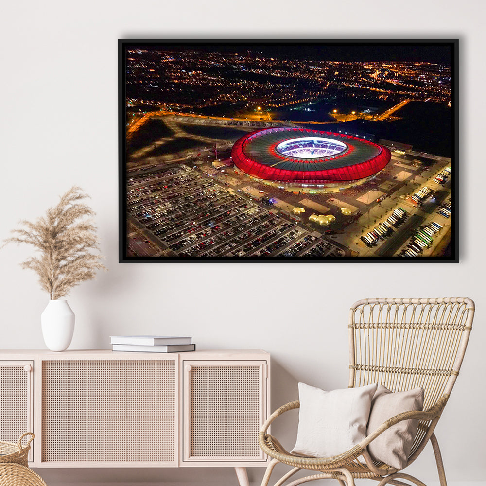 Metropolitano Stadium Aerial View, Stadium Canvas, Sport Art, Framed Canvas Print Wall Art, Floating Frame