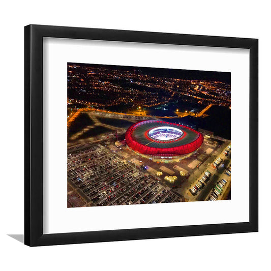 Metropolitano Stadium Aerial View, Stadium Canvas, Sport Art, Gift for him, White Border Framed Art Print Wall Decor