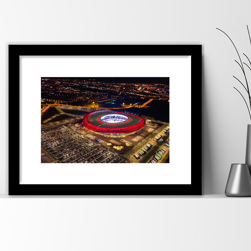Metropolitano Stadium Aerial View, Stadium Canvas, Sport Art, Gift for him, White Border Framed Art Print Wall Decor