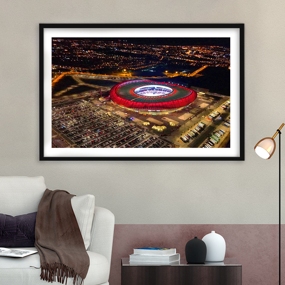 Metropolitano Stadium Aerial View, Stadium Canvas, Sport Art, Gift for him, White Border Framed Art Print Wall Decor