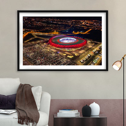 Metropolitano Stadium Aerial View, Stadium Canvas, Sport Art, Gift for him, White Border Framed Art Print Wall Decor