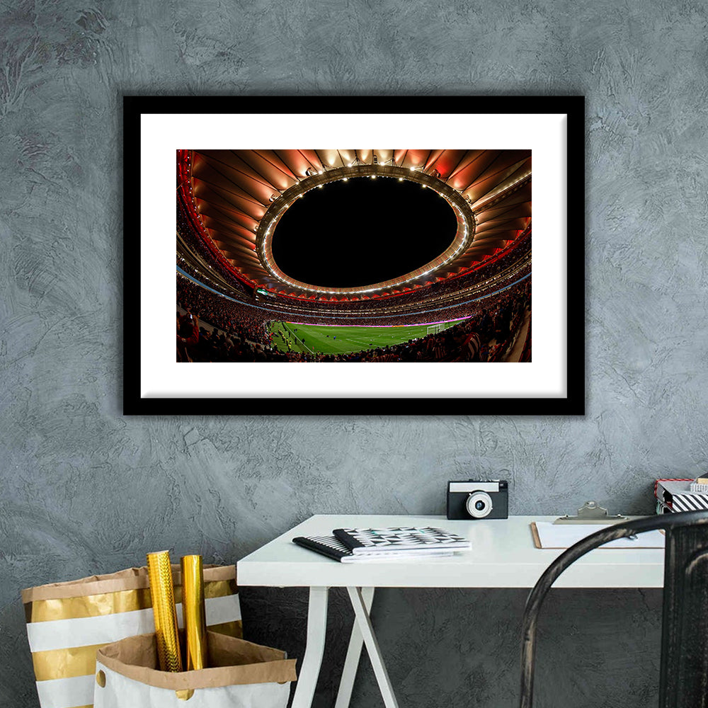 Metropolitano Stadium, Stadium Canvas, Sport Art, Gift for him, White Border Framed Art Print Wall Decor