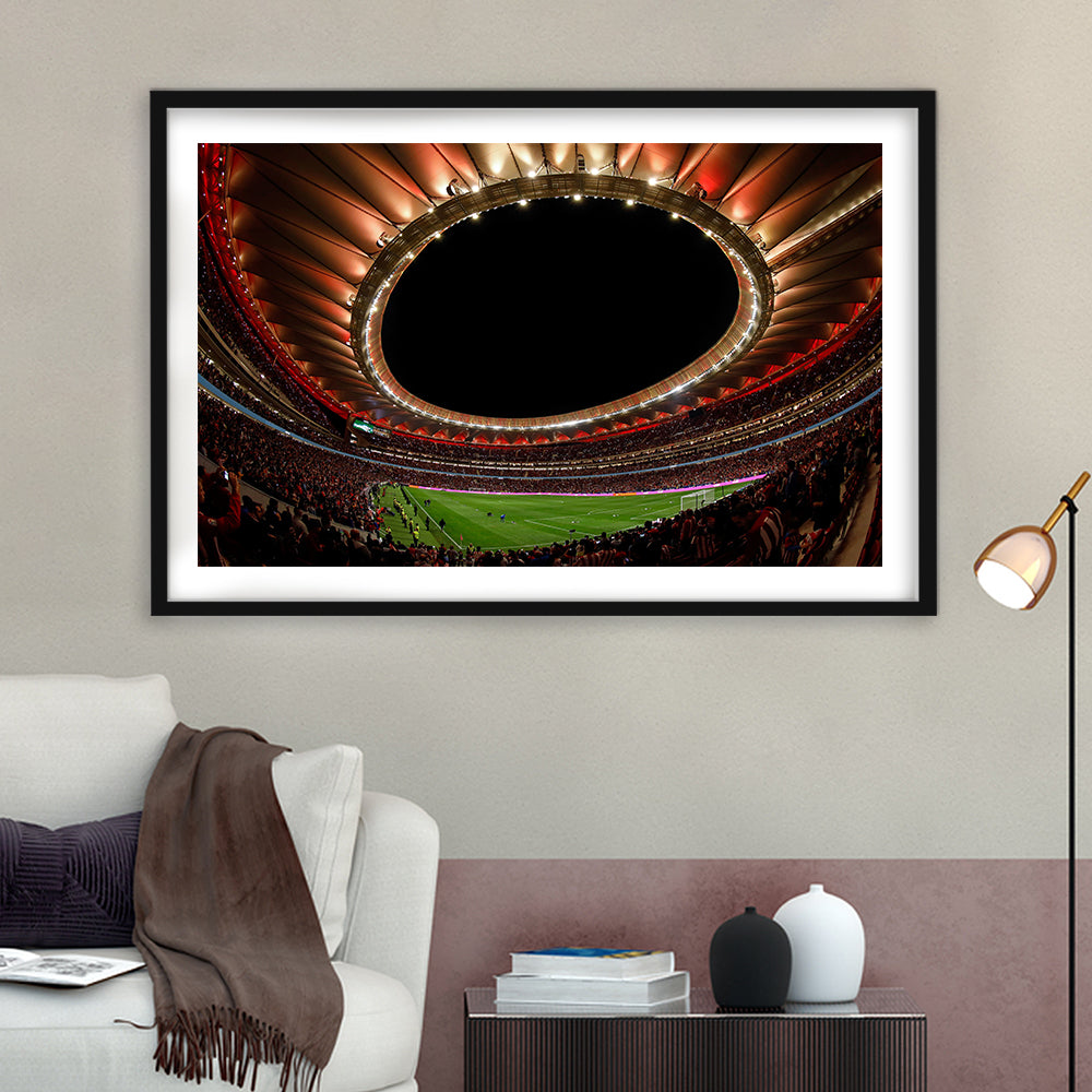 Metropolitano Stadium, Stadium Canvas, Sport Art, Gift for him, White Border Framed Art Print Wall Decor