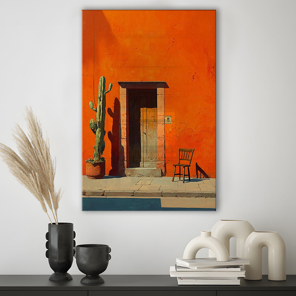 Mexican Wall Art Print, Cactus And Chair, Desert Boho Home Decor For Living Room, Cactus, Canvas Print, Canvas Decor